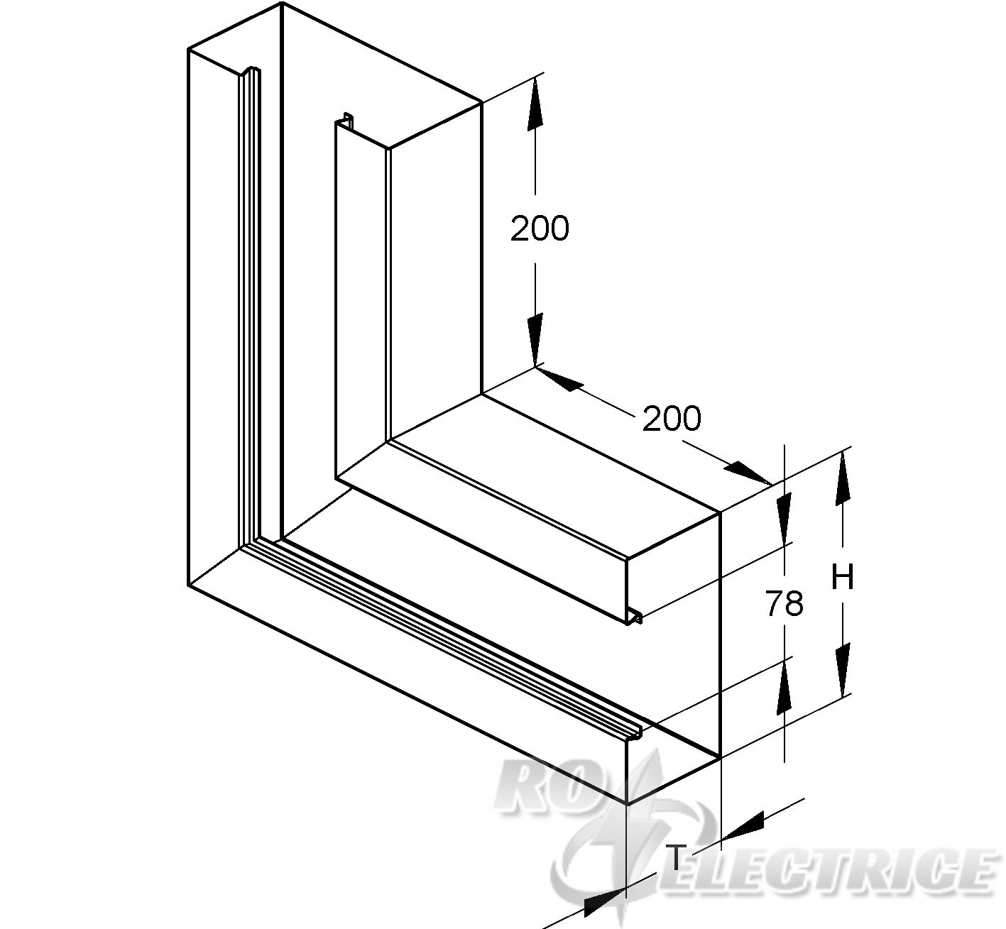 GK-Vertikaleck 90°, einzügig symmetrisch, 133x80 mm, De-Öffnung 78 mm, Stahl, bandverzinkt DIN EN 10346, pulverbe., RAL