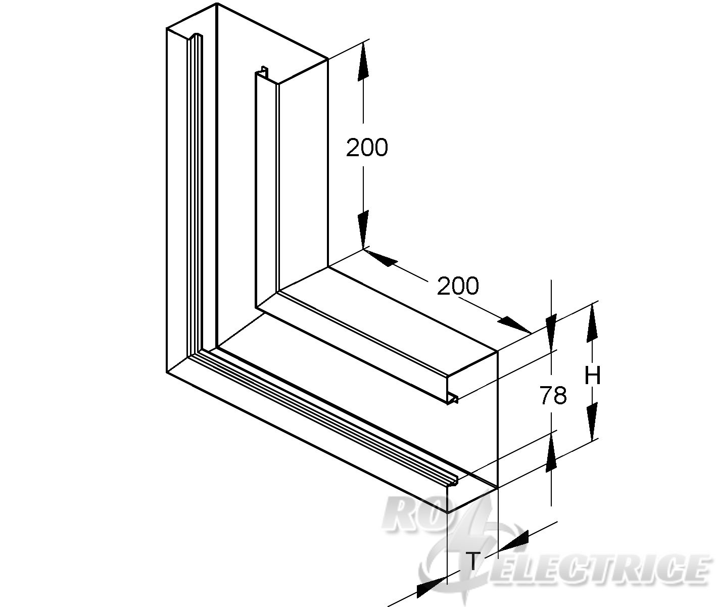 GK-Vertikaleck 90°, einzügig symmetrisch, 110x61 mm, De-Öffnung 78 mm, Stahl, bandverzinkt DIN EN 10346, pulverbesch. RA